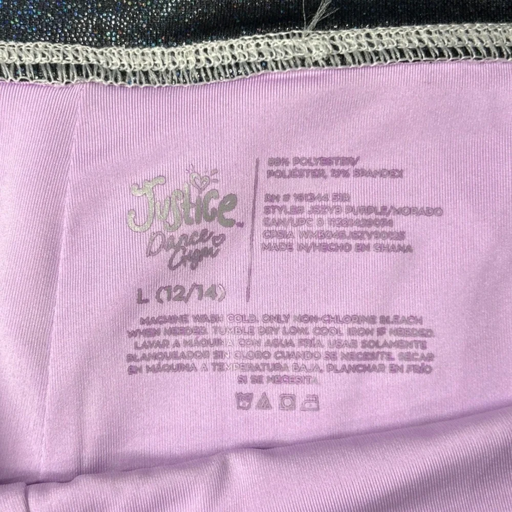 Justice Girls Iridescent Foil Colorblock Dance Gym Shorts Purple Silver L 12/14